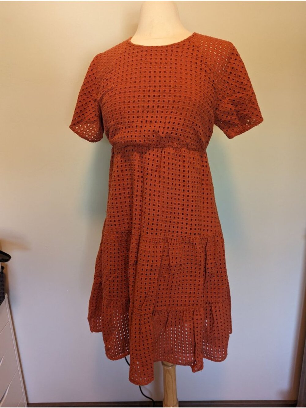 Rust Orange Eyelet Dress By Citrus & Lemon Large